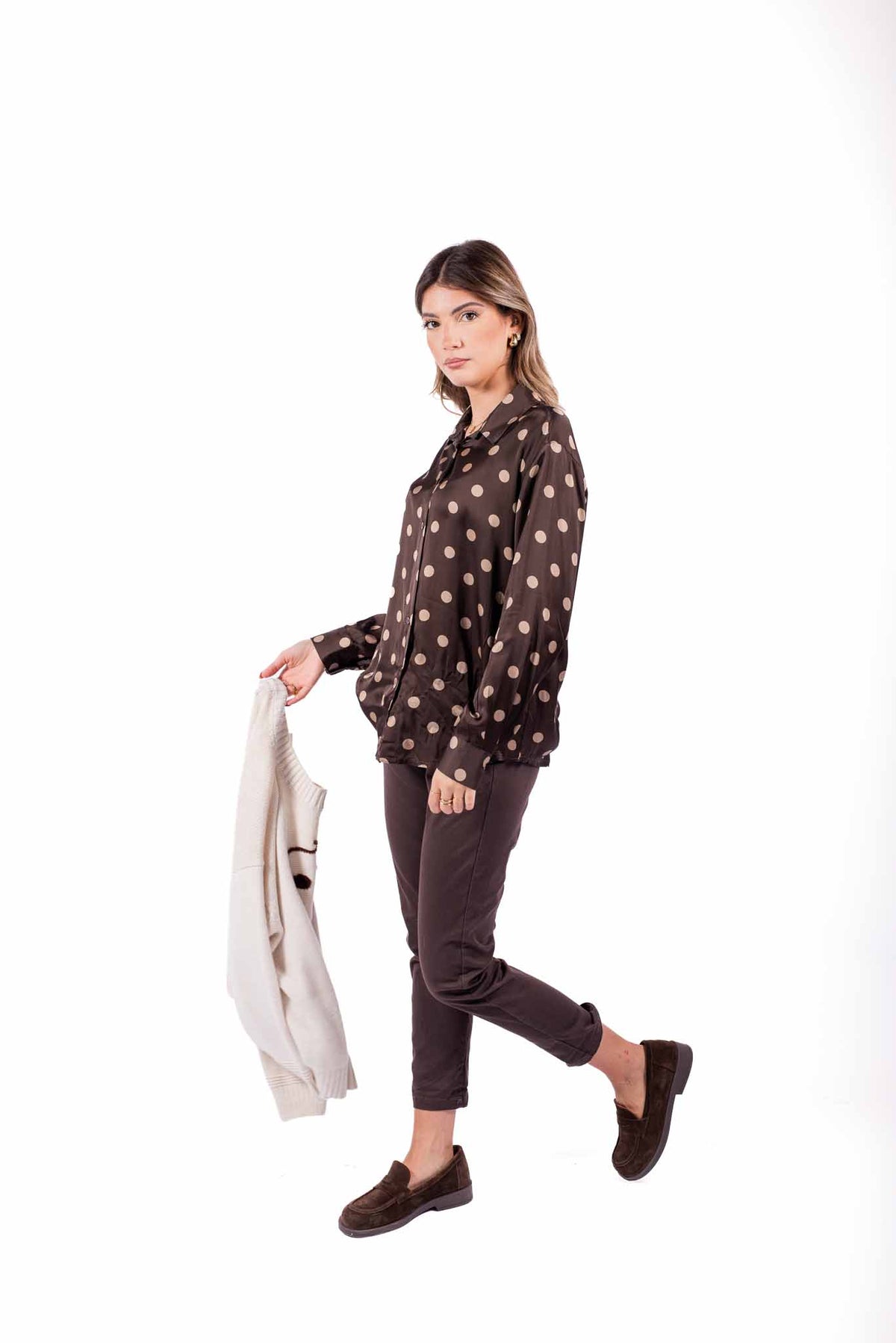 Camicia Cioccolato in Satin a Pois donna Miss love - 5