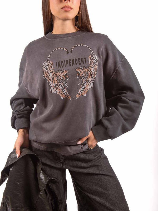 Felpa Girocollo Washed Grigia con Stampa da donna Tensione in