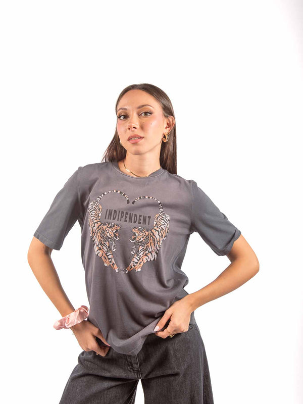 T-Shirt Washed Grigia con Stampa da donna Tensione in