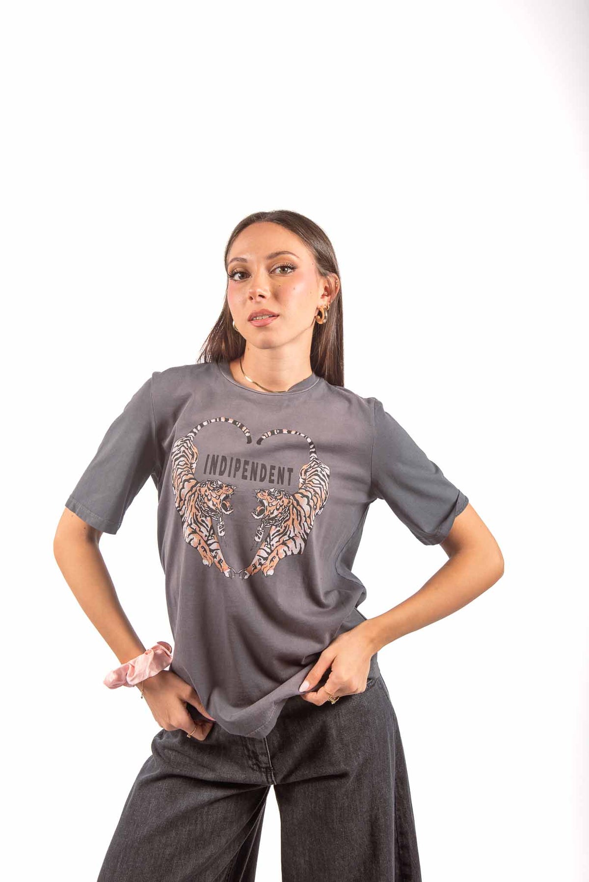 T-Shirt Washed Grigia con Stampa donna Tensione in - 1