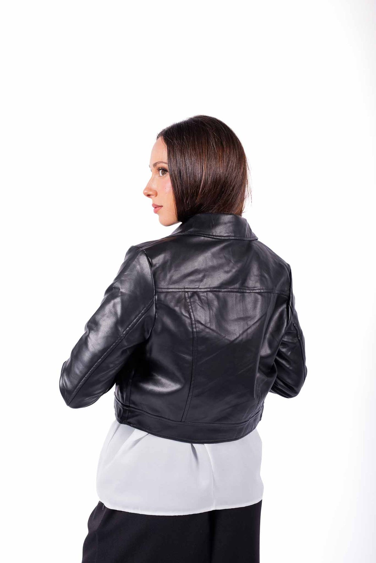 Giacca Biker Crop in Ecopelle Nera donna Miss love - 2