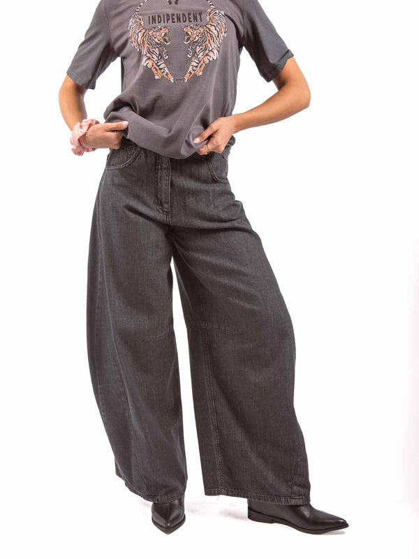 Jeans Barrel Fit Grigio Lavaggio Washed da donna Tensione in