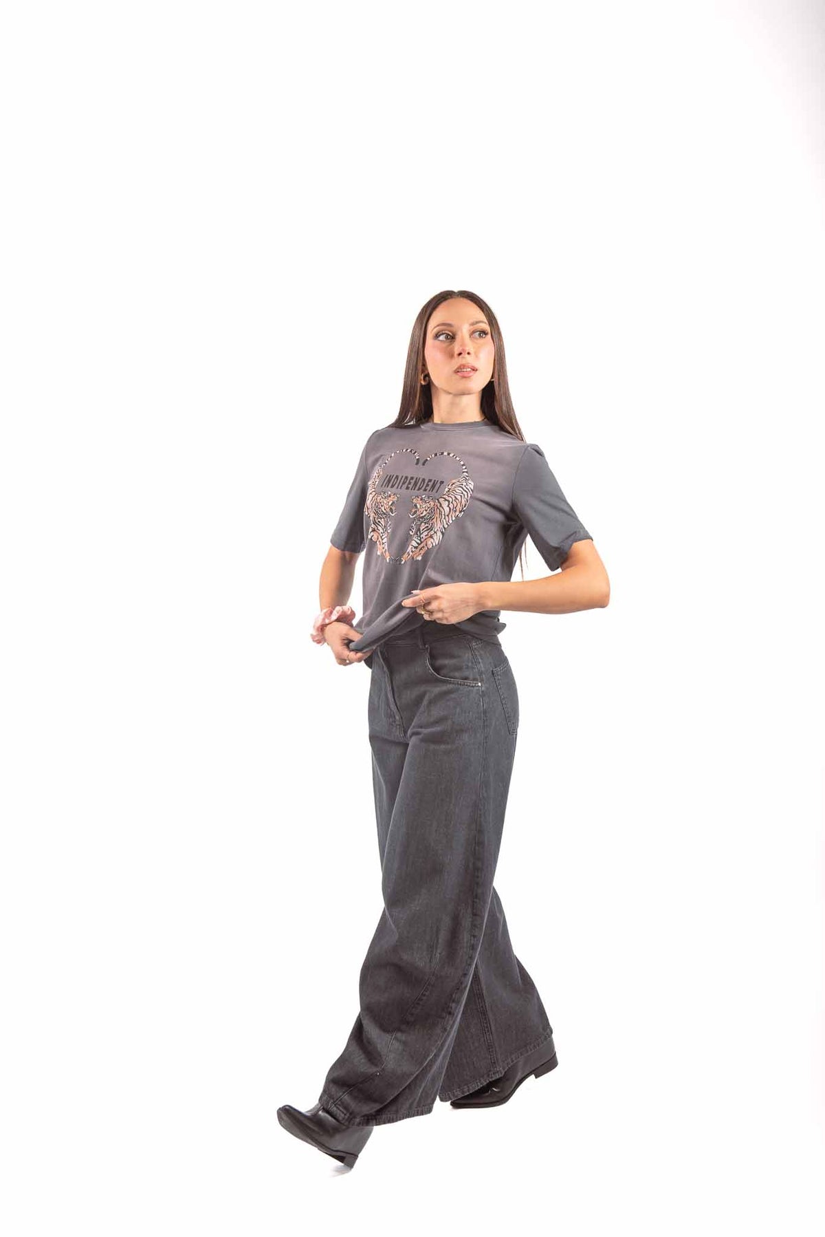 T-Shirt Washed Grigia con Stampa donna Tensione in - 3