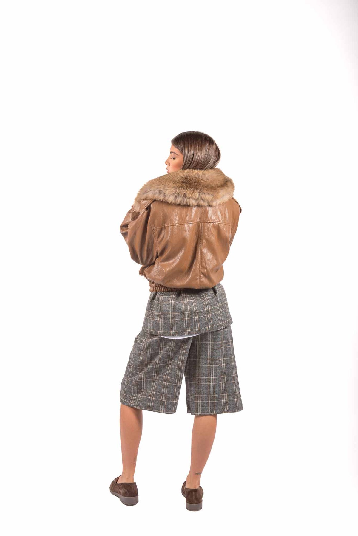 Bomber Effetto Pelle Cammello con Ecopelliccia donna Tensione in - 2