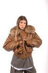 Bomber Effetto Pelle Cammello con Ecopelliccia donna Tensione in - 1