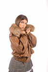 Bomber Effetto Pelle Cammello con Ecopelliccia donna Tensione in - 3