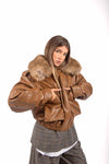 Bomber Effetto Pelle Cammello con Ecopelliccia donna Tensione in - 5