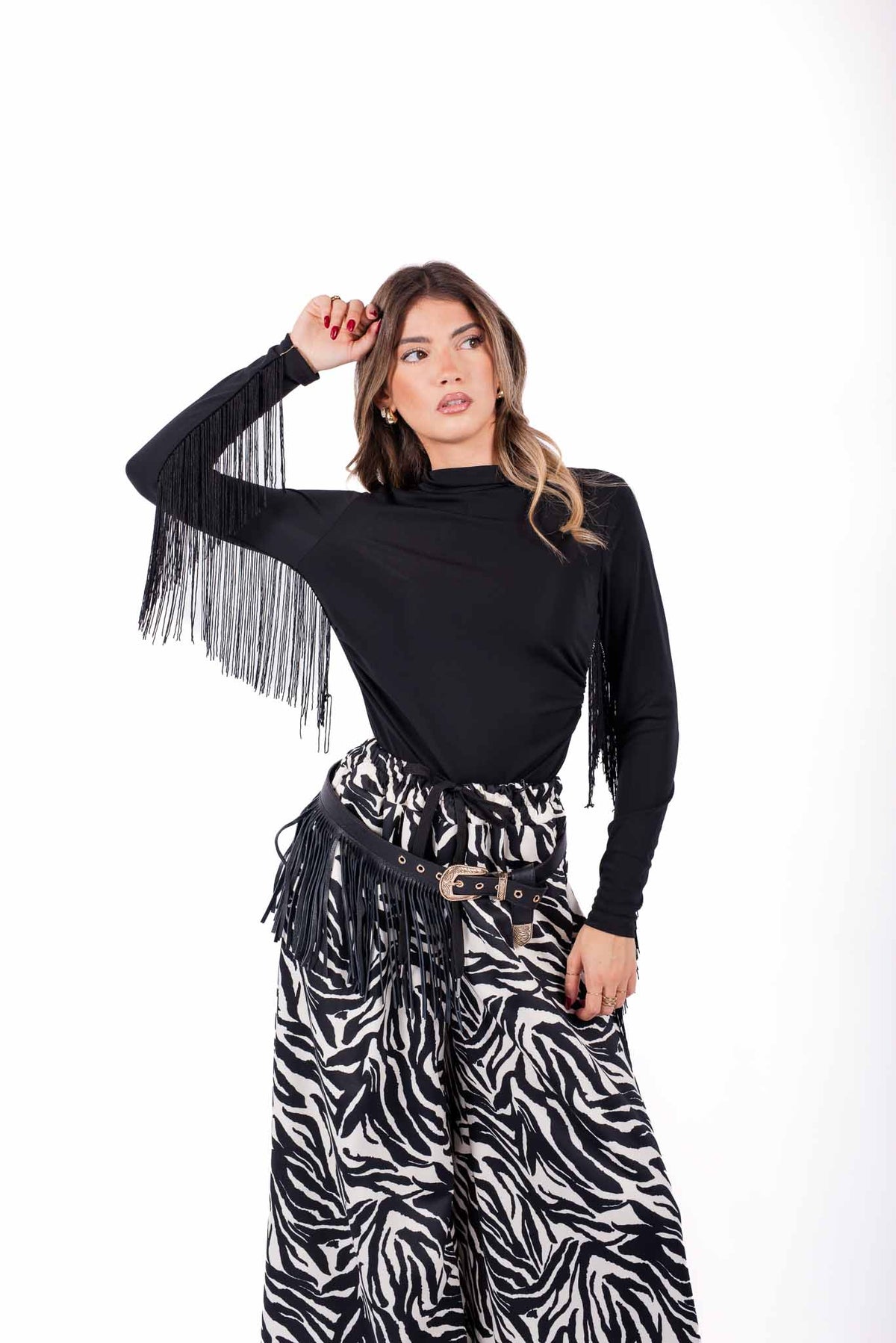 Maglia a Collo Alto con Frange Nera donna Miss love - 2