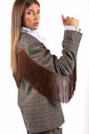 Blazer Monopetto a Quadri Tartan con Frange sul Retro donna Tensione in - 4