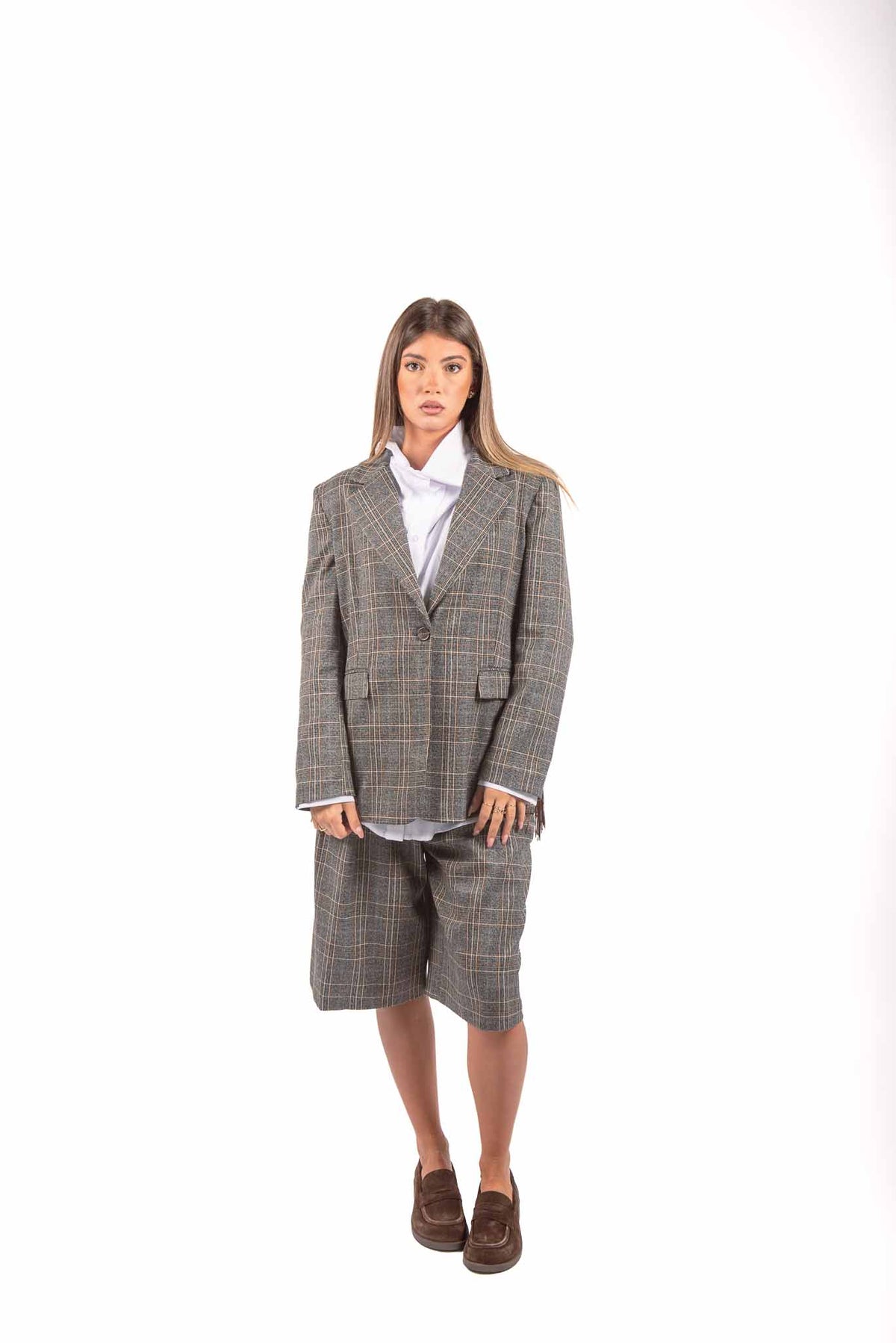 Blazer Monopetto a Quadri Tartan con Frange sul Retro donna Tensione in - 2