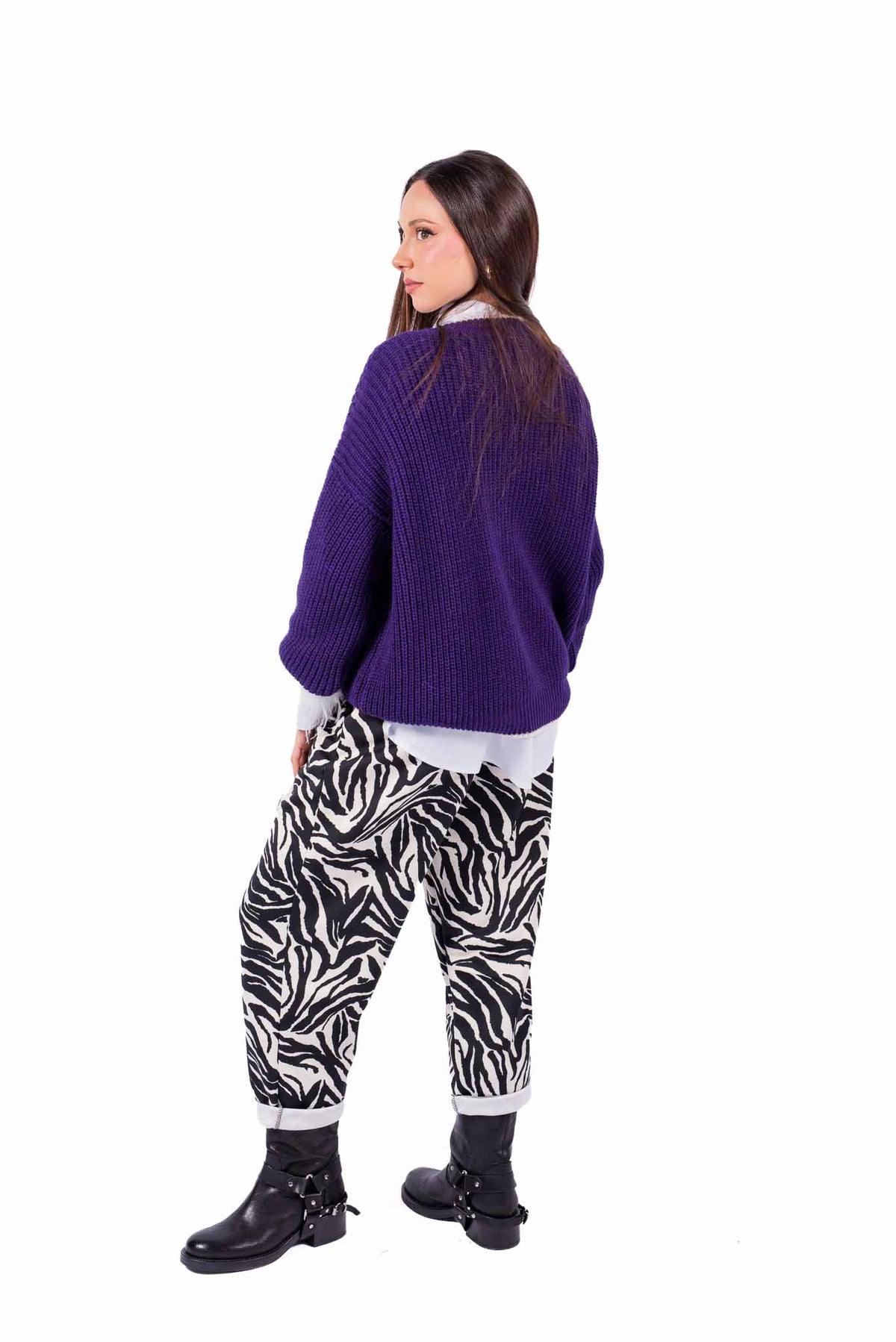 Cardigan Oversize Viola con Profili a Contrasto donna Miss love - 3
