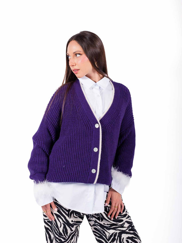Cardigan Oversize Viola con Profili a Contrasto da donna Miss love