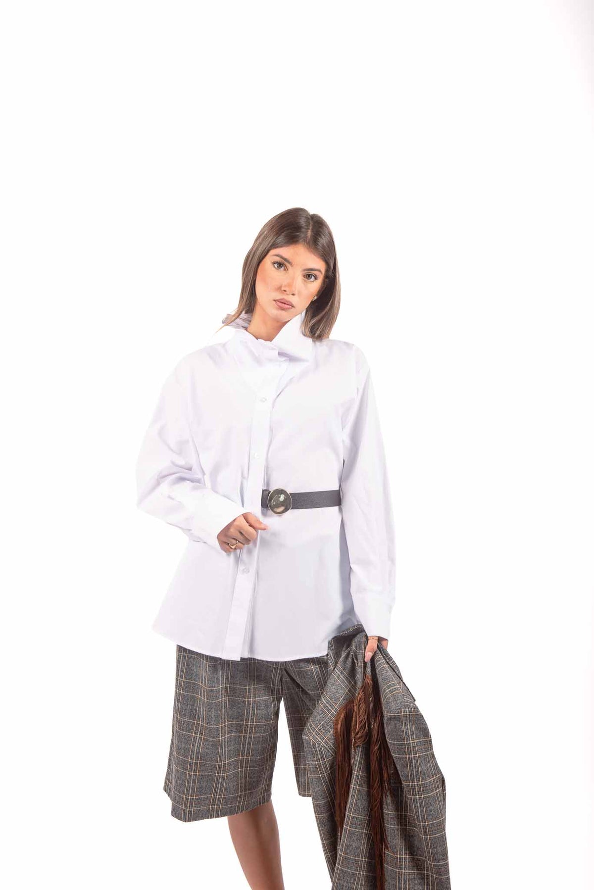 Camicia Bianca con Cintura in Ecopelle donna Tensione in - 3