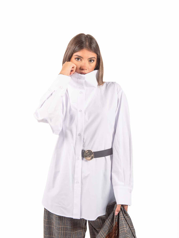 Camicia Bianca con Cintura in Ecopelle da donna Tensione in