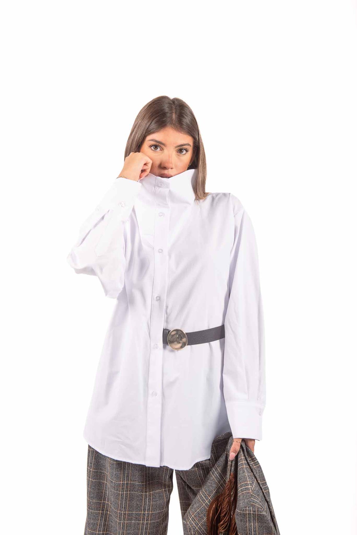 Camicia Bianca con Cintura in Ecopelle donna Tensione in - 1