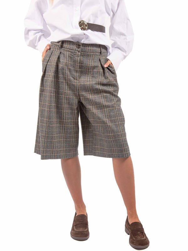 Bermuda con Pinces a Quadri Tartan da donna Tensione in