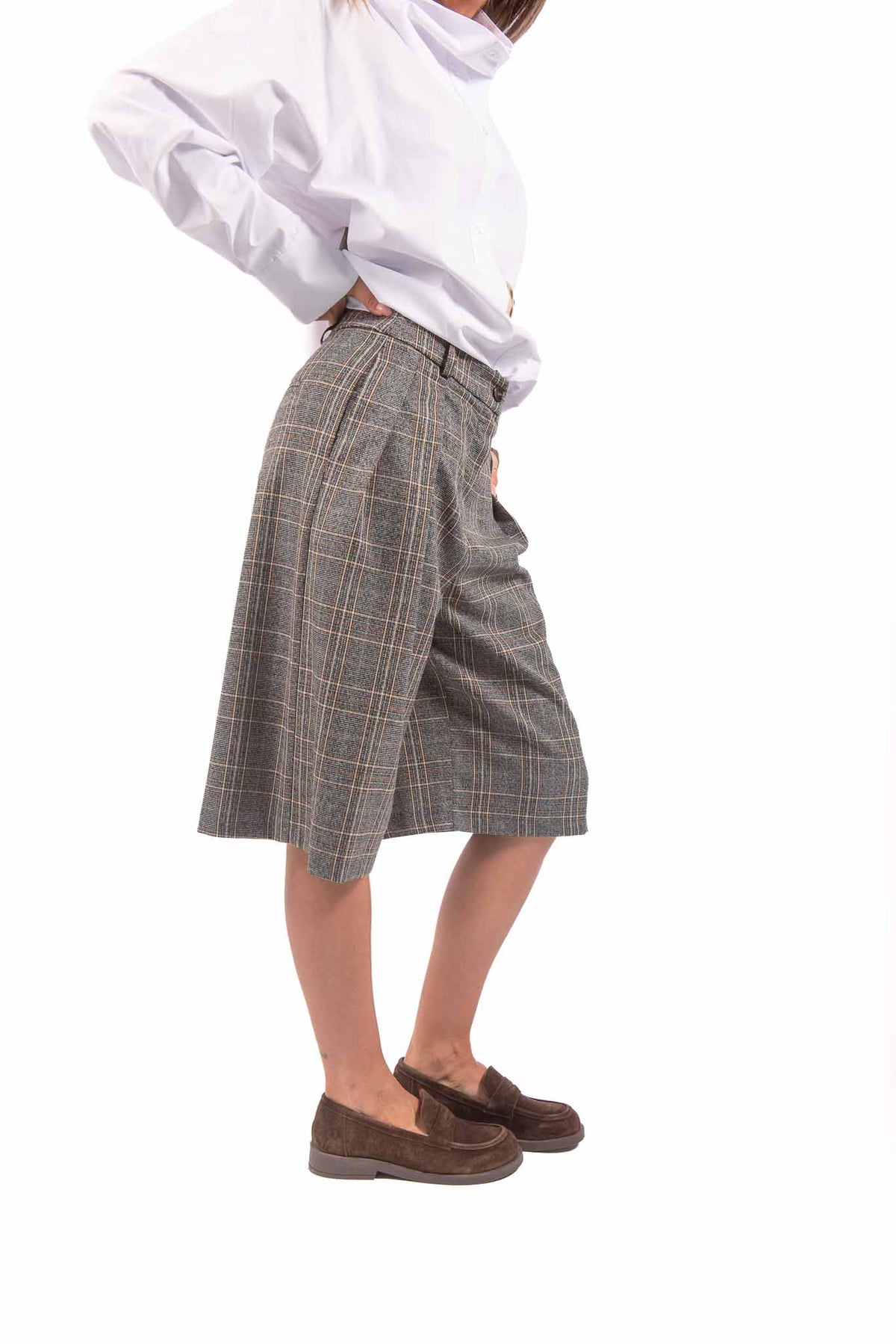 Bermuda con Pinces a Quadri Tartan donna Tensione in - 2