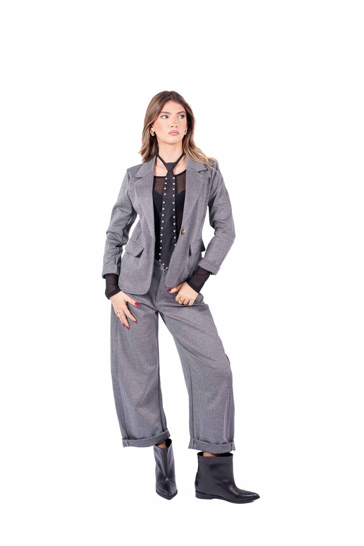Blazer Monobottone Grigio Strutturato donna Miss love - 1