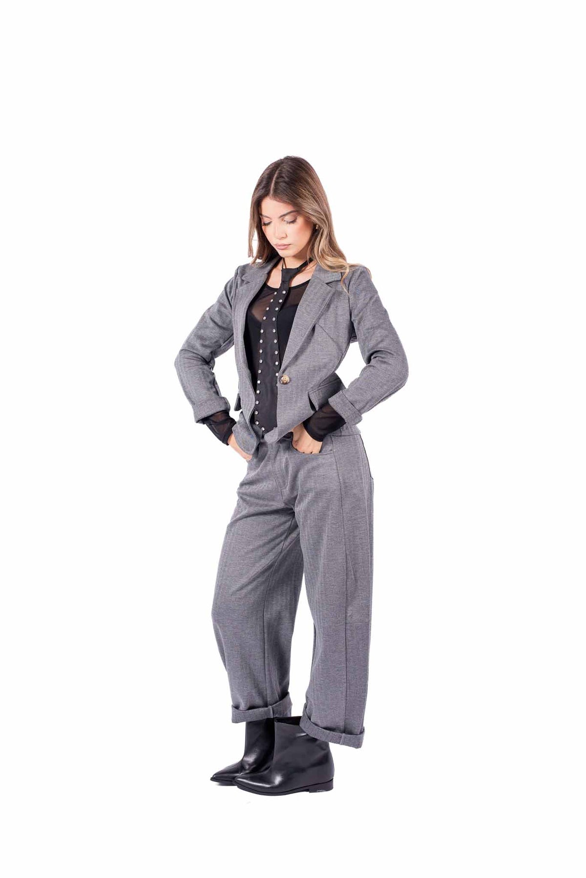 Blazer Monobottone Grigio Strutturato donna Miss love - 3