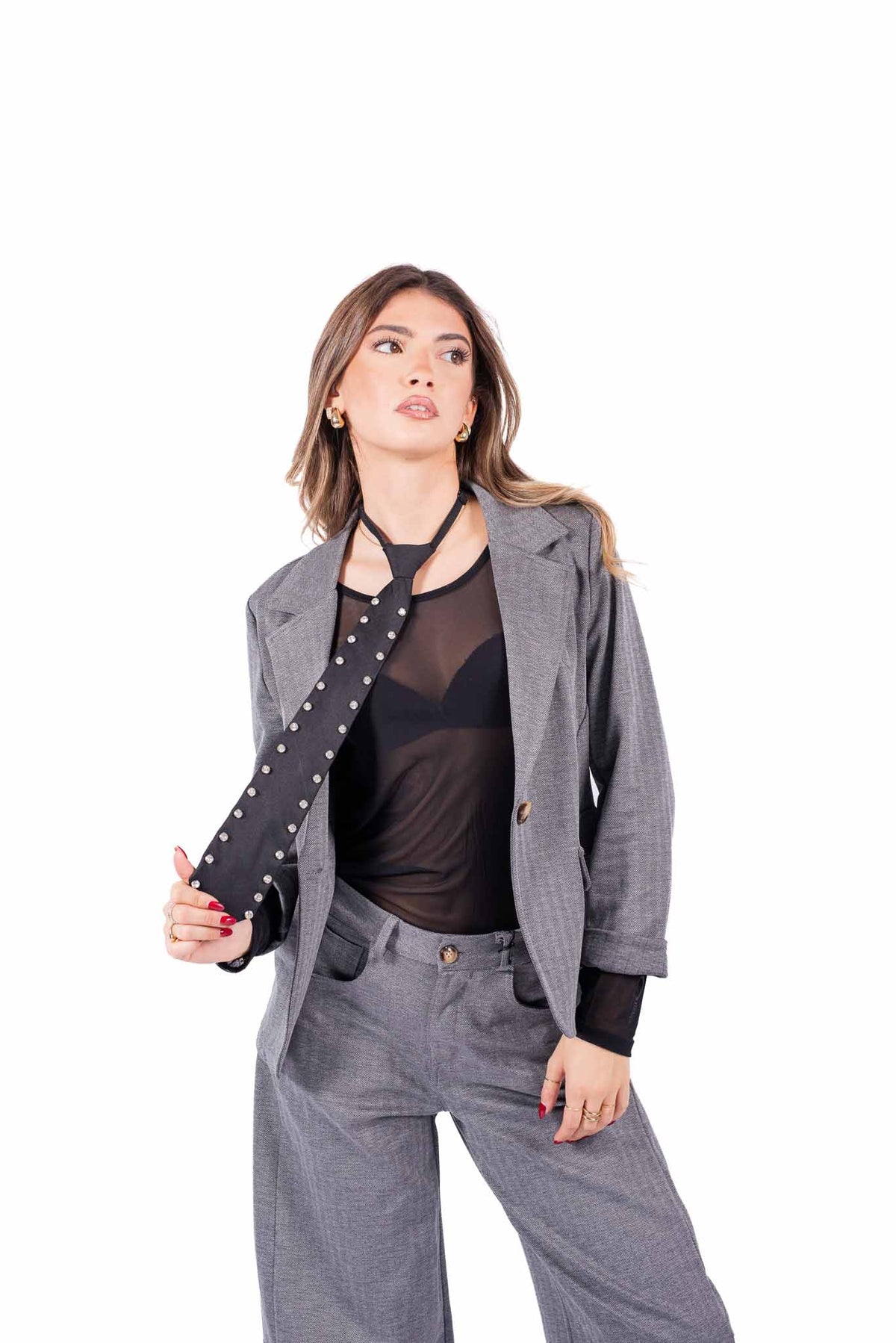 Blazer Monobottone Grigio Strutturato donna Miss love - 5