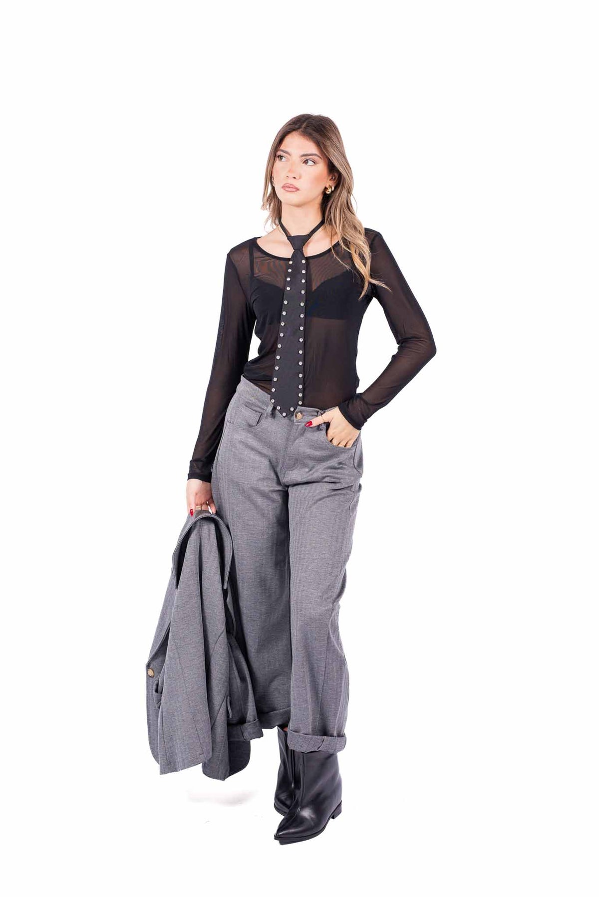 Maglia Manica Lunga in Mesh Nero donna Miss love - 1
