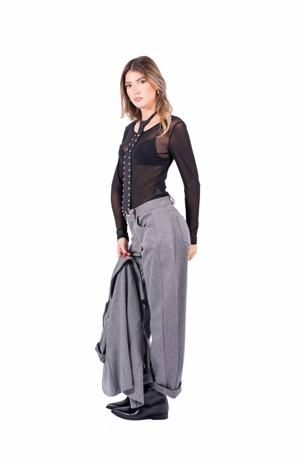Maglia Manica Lunga in Mesh Nero donna Miss love - 2