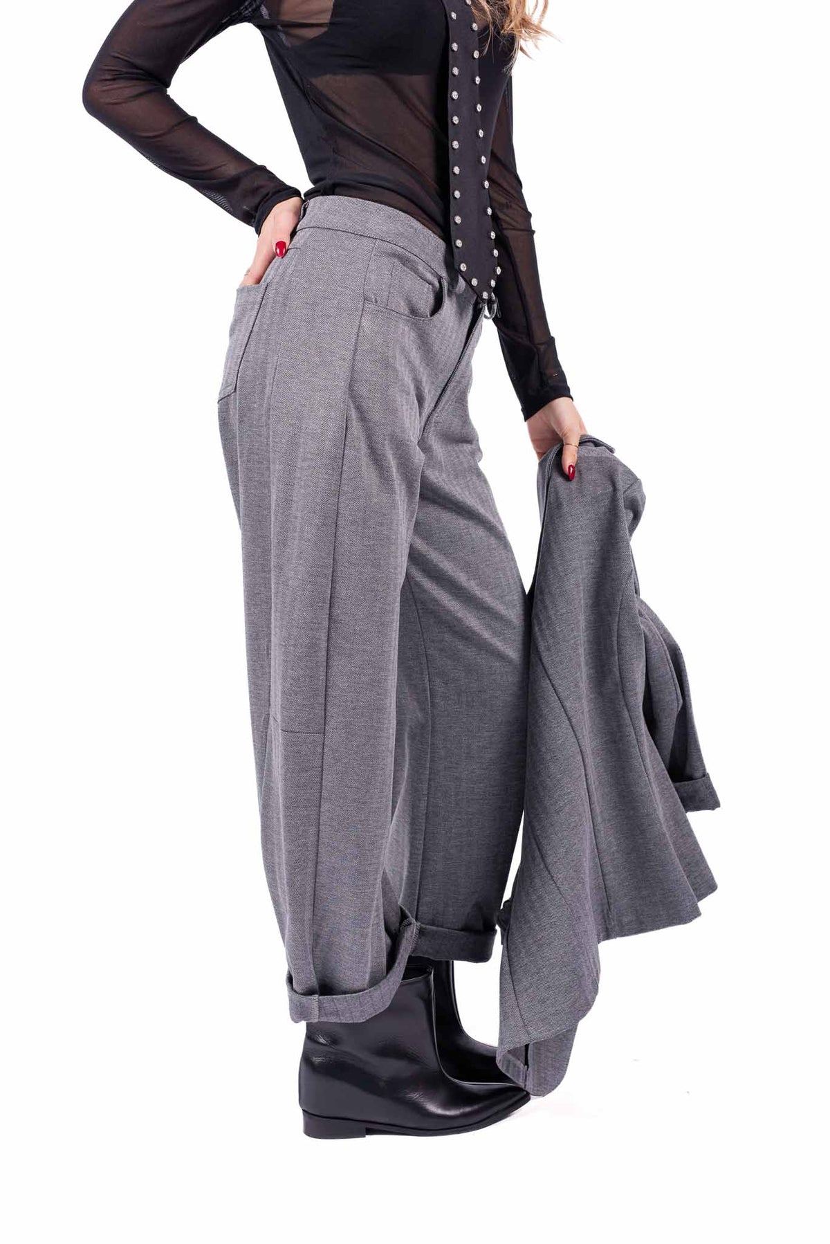 Pantaloni Barrel Fit Grigi donna Miss love - 2