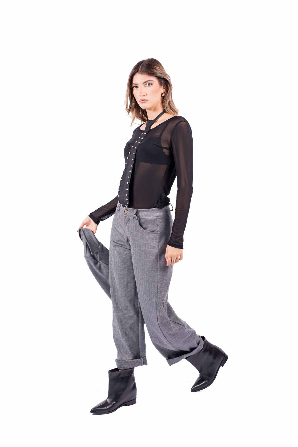 Maglia Manica Lunga in Mesh Nero donna Miss love - 4