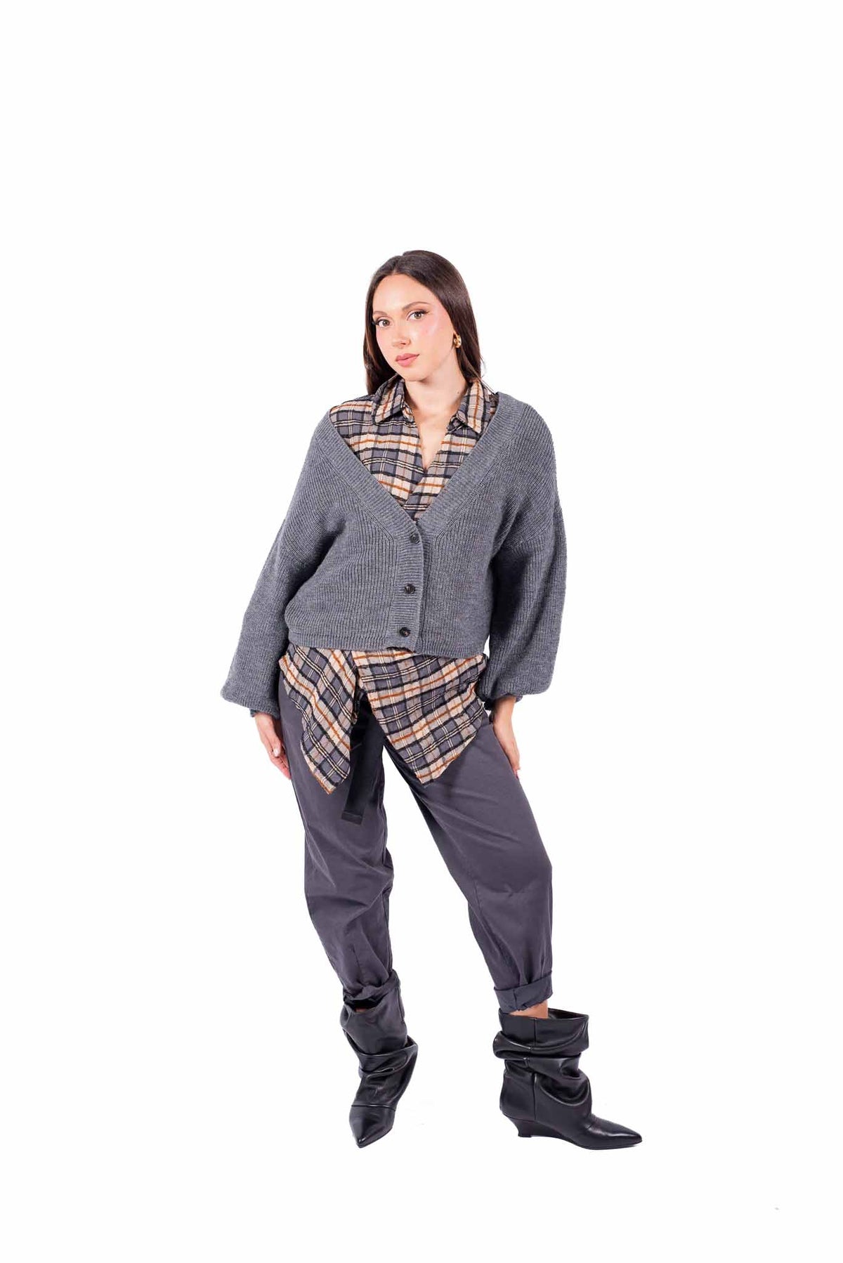Cardigan Crop Grigio in Maglia donna Miss love - 5