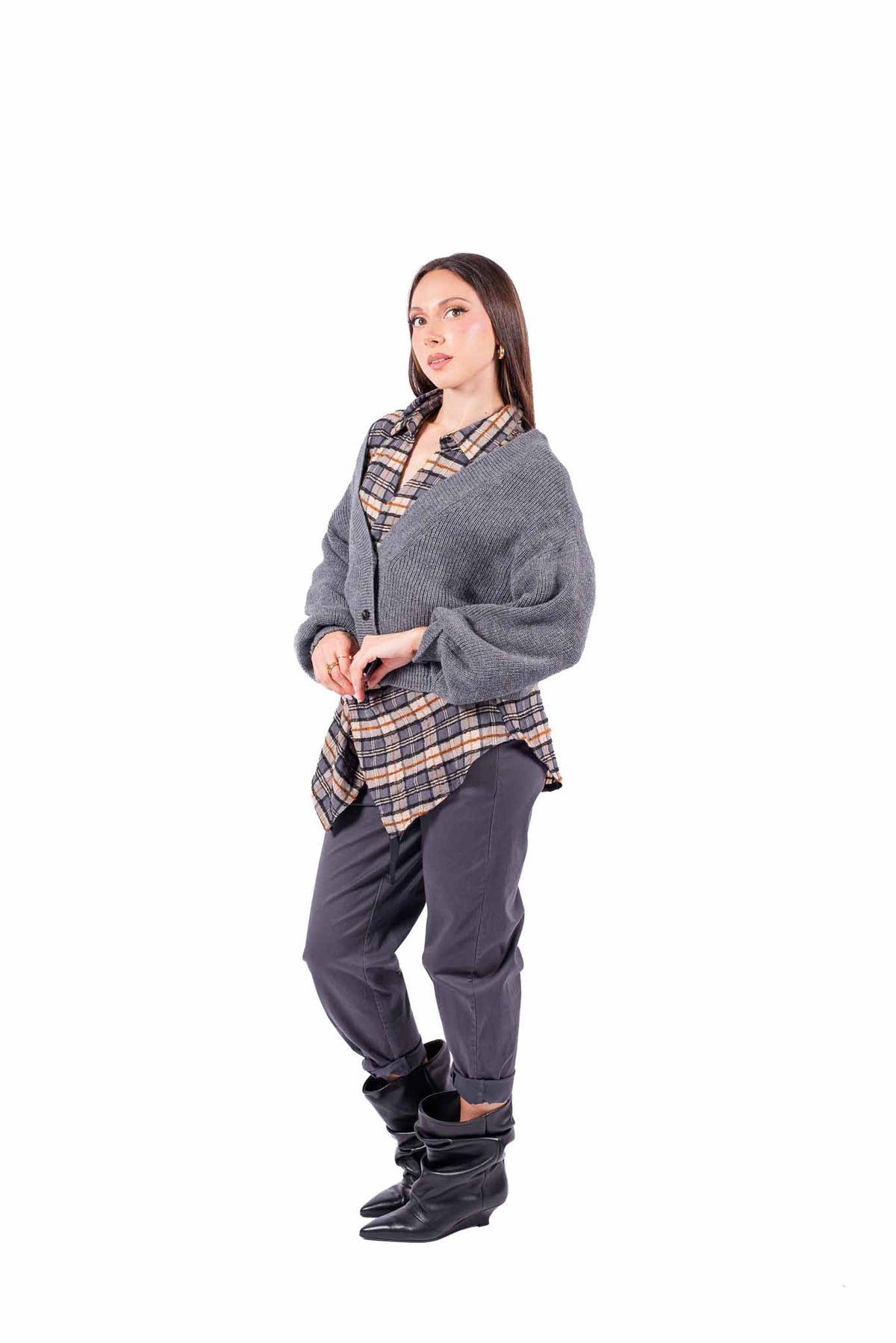 Cardigan Crop Grigio in Maglia donna Miss love - 3