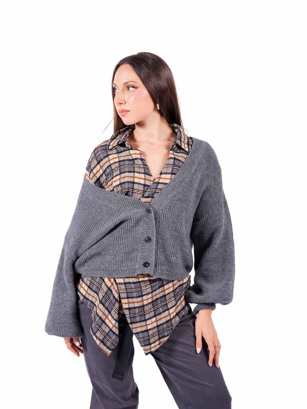 Cardigan Crop Grigio in Maglia da donna Miss love