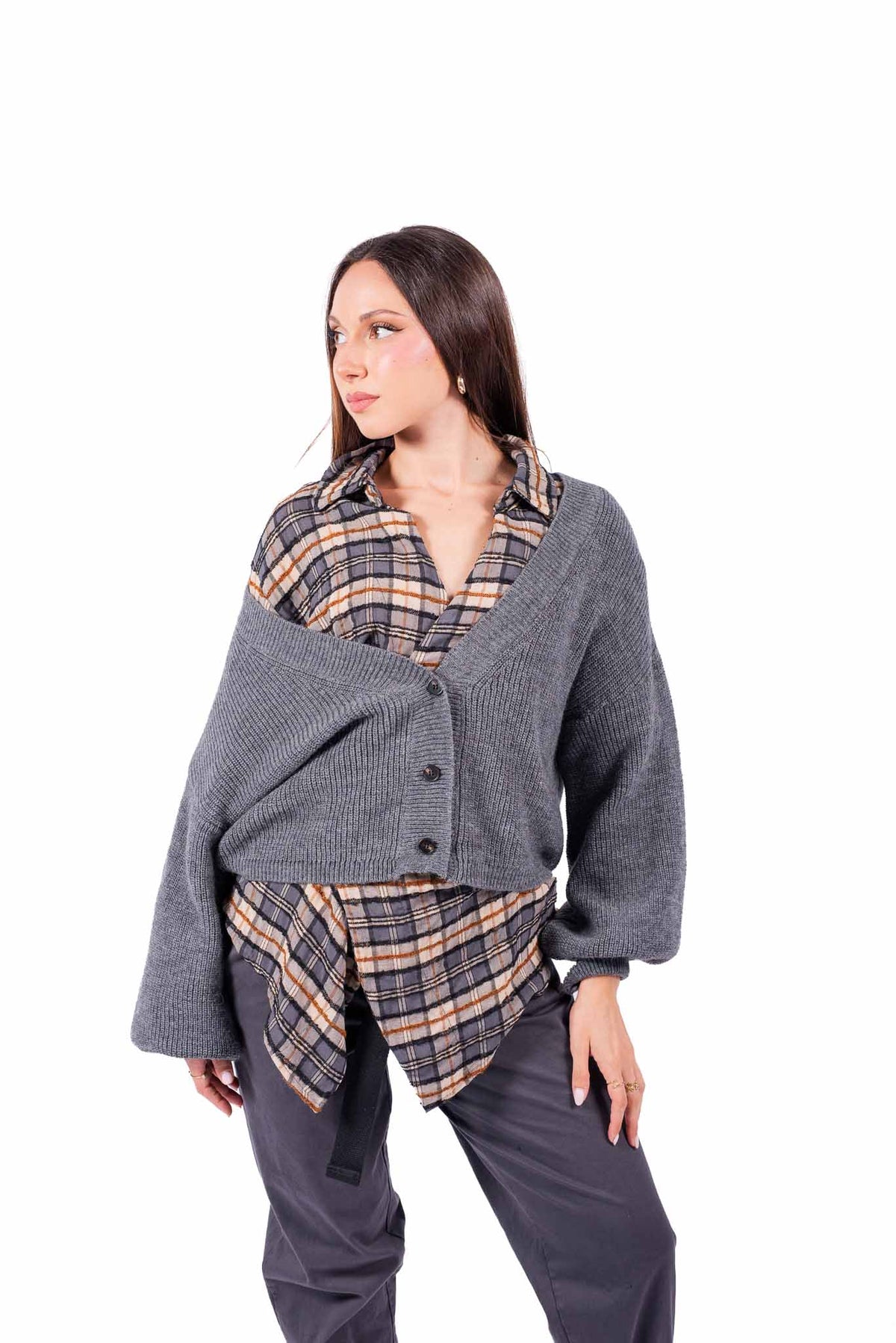Cardigan Crop Grigio in Maglia donna Miss love - 1