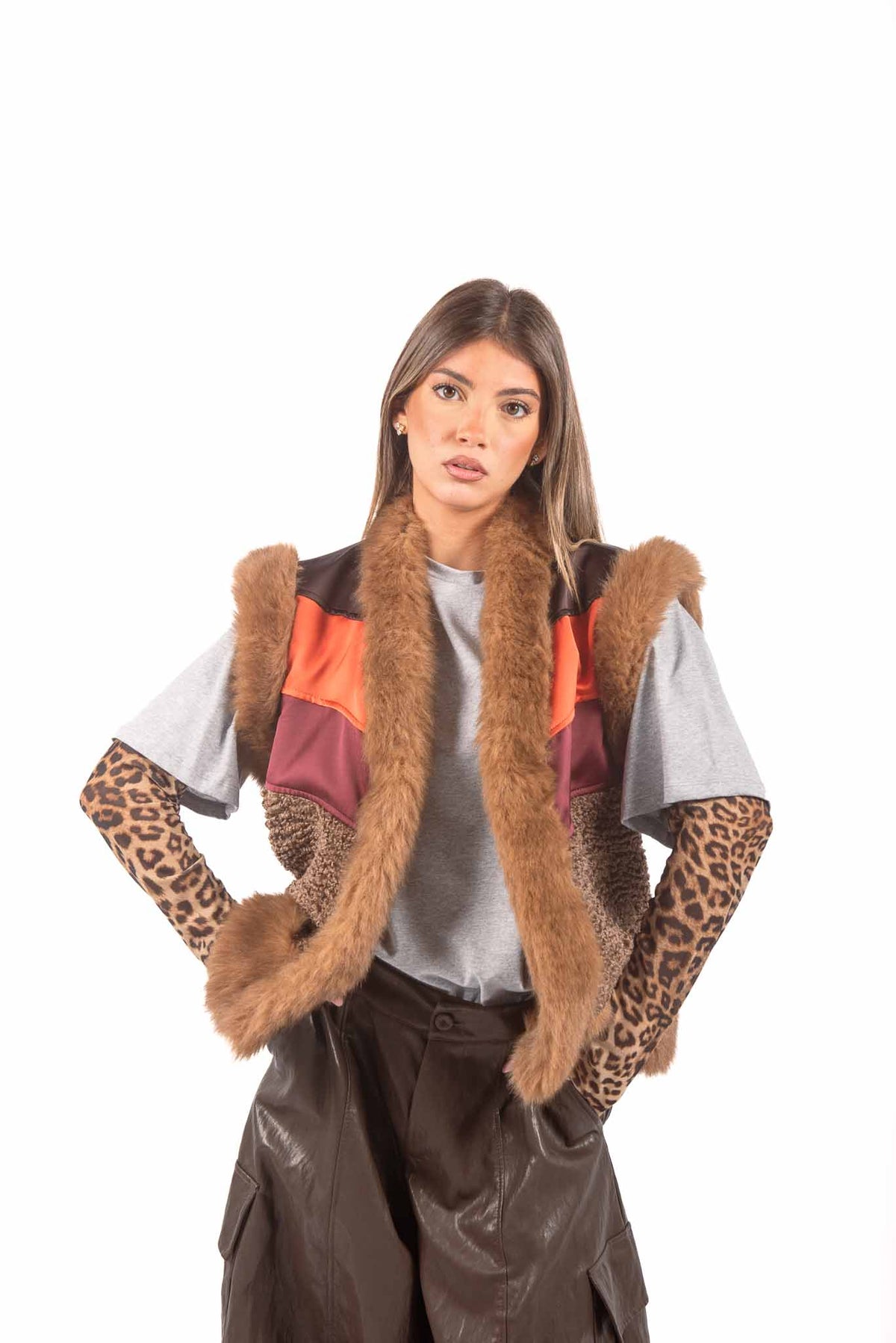Gilet Patchwork Multicolor in Ecopelliccia donna Tensione in - 4