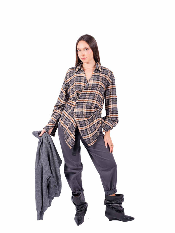 Camicia a Quadri Tartan Drapeggiata da donna Miss love