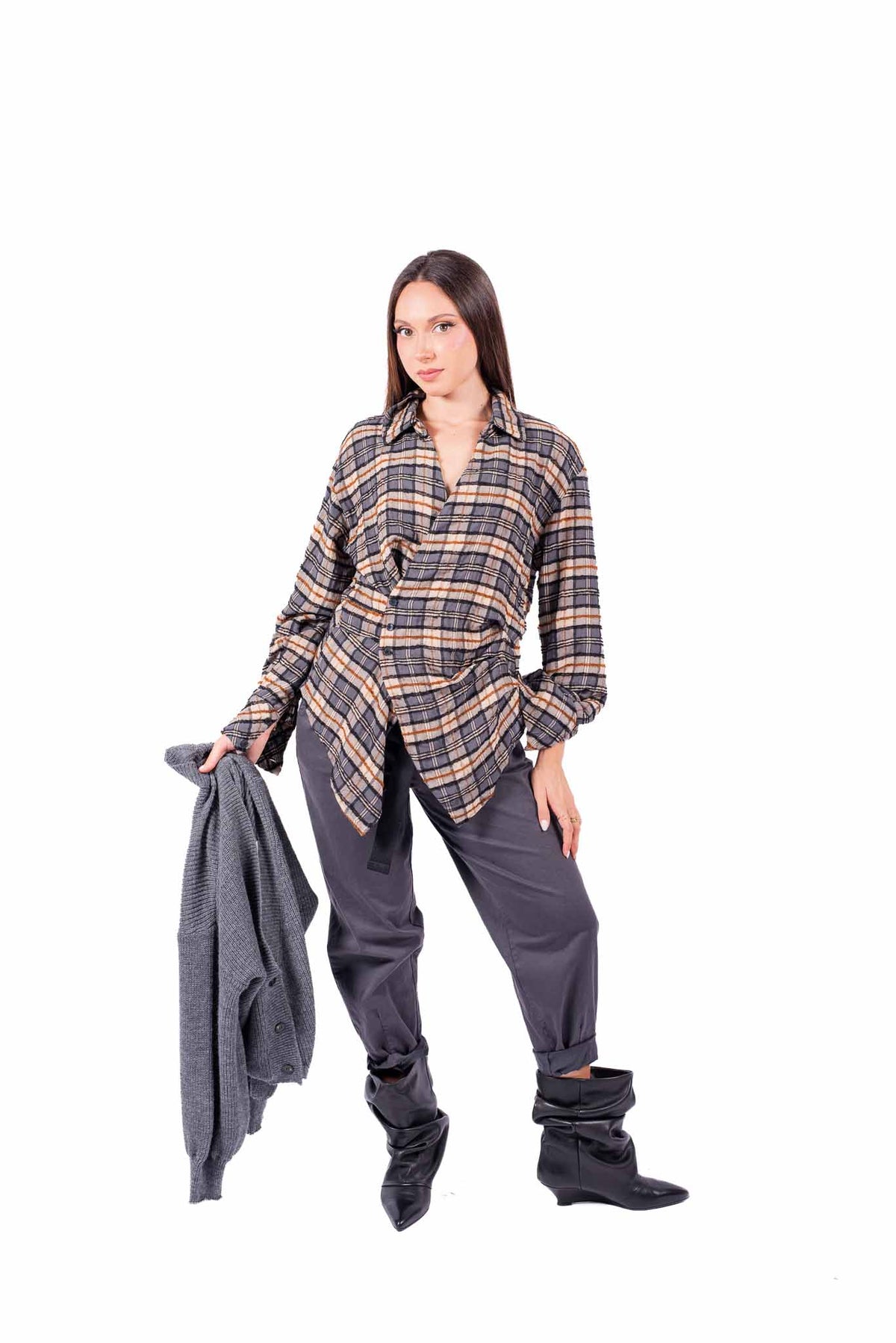 Camicia a Quadri Tartan Drapeggiata donna Miss love - 1