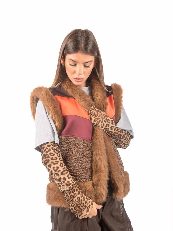 Gilet Patchwork Multicolor in Ecopelliccia da donna Tensione in