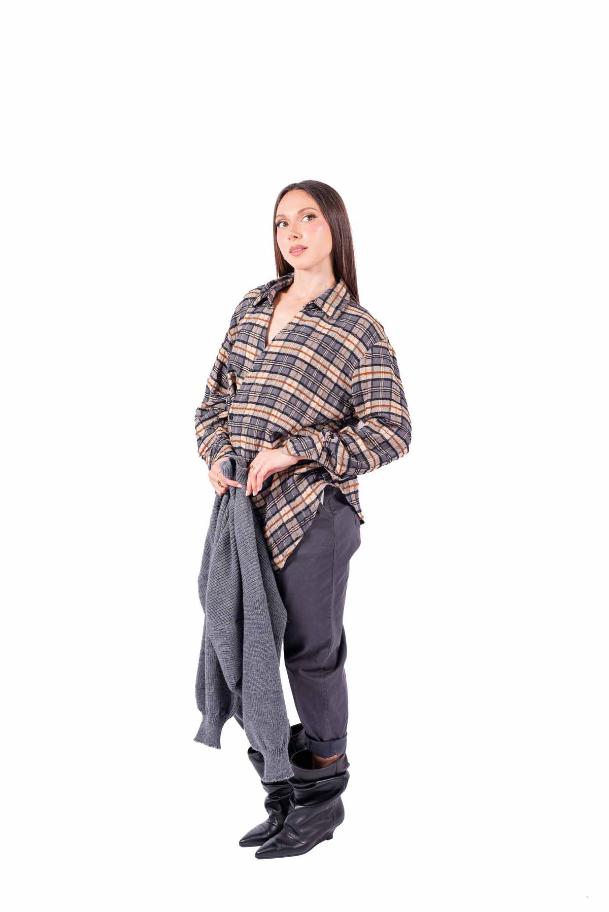 Camicia a Quadri Tartan Drapeggiata donna Miss love - 5