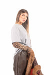 T-Shirt Grigia con Maniche Leopardate donna Tensione in - 3