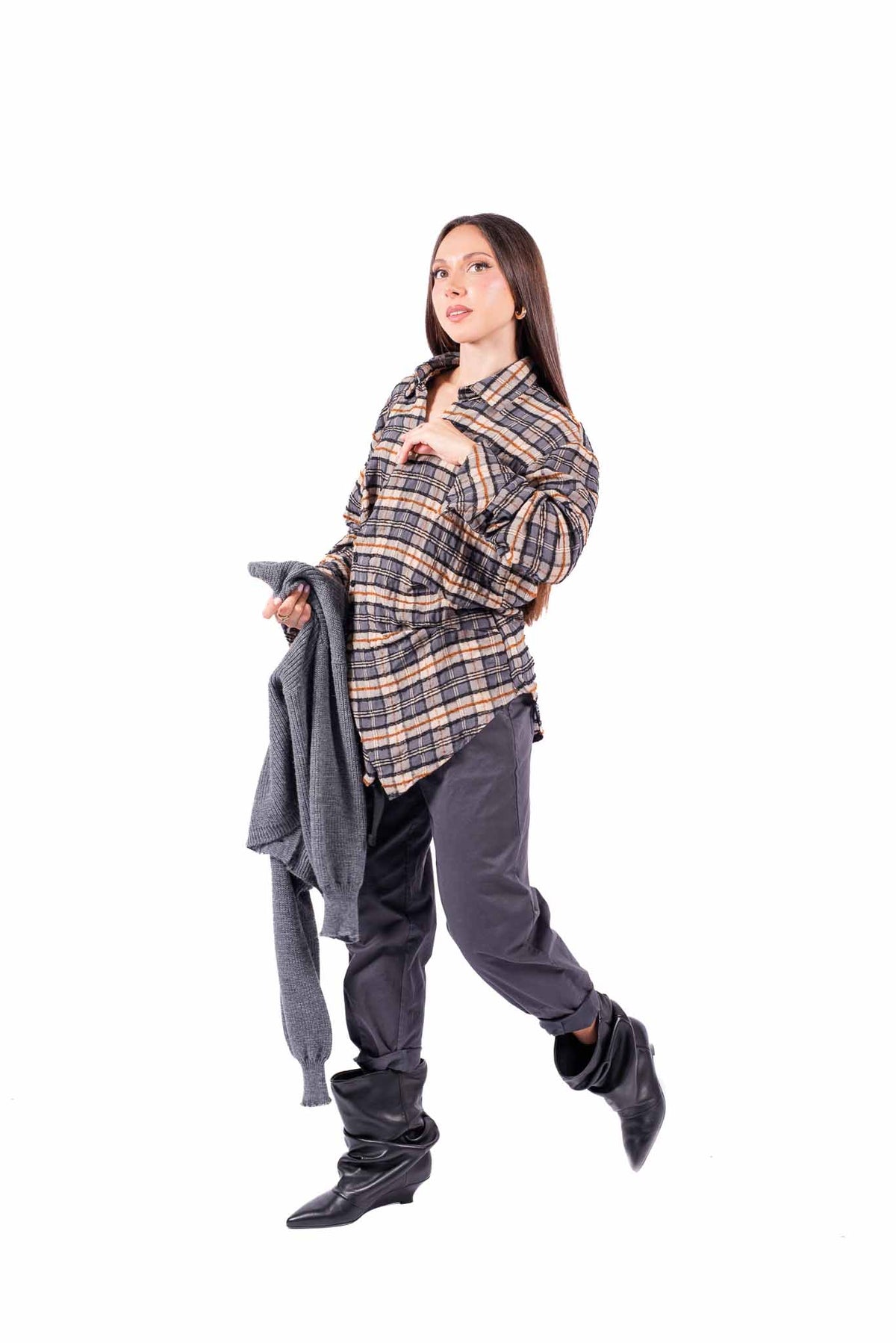 Camicia a Quadri Tartan Drapeggiata donna Miss love - 3