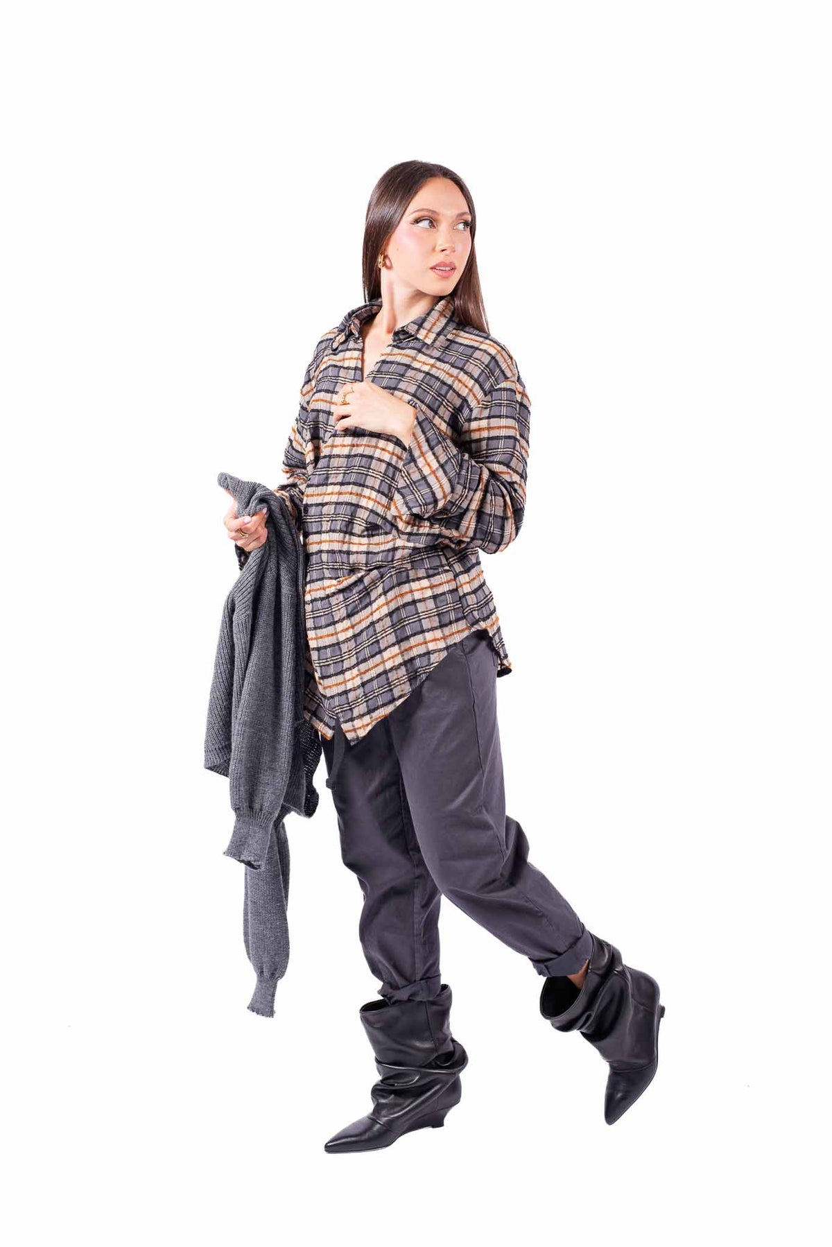 Camicia a Quadri Tartan Drapeggiata donna Miss love - 2