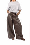 Pantaloni Palazzo Cargo Effetto Pelle Cioccolato donna Tensione in - 1
