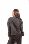 Giacca Military Style Denim Nero con Polsi in Ecopelliccia donna Tensione in - 3