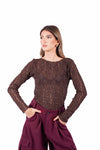Maglia Maniche Lunghe in Pizzo Trasparente Cioccolato donna Miss love - 1