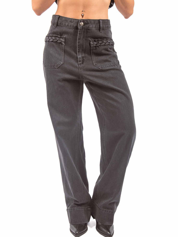 Pantaloni Barrel Fit Denim Grigio con Tasche ad Alamaro da donna Tensione in