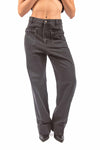 Pantaloni Barrel Fit Denim Grigio con Tasche ad Alamaro donna Tensione in - 1