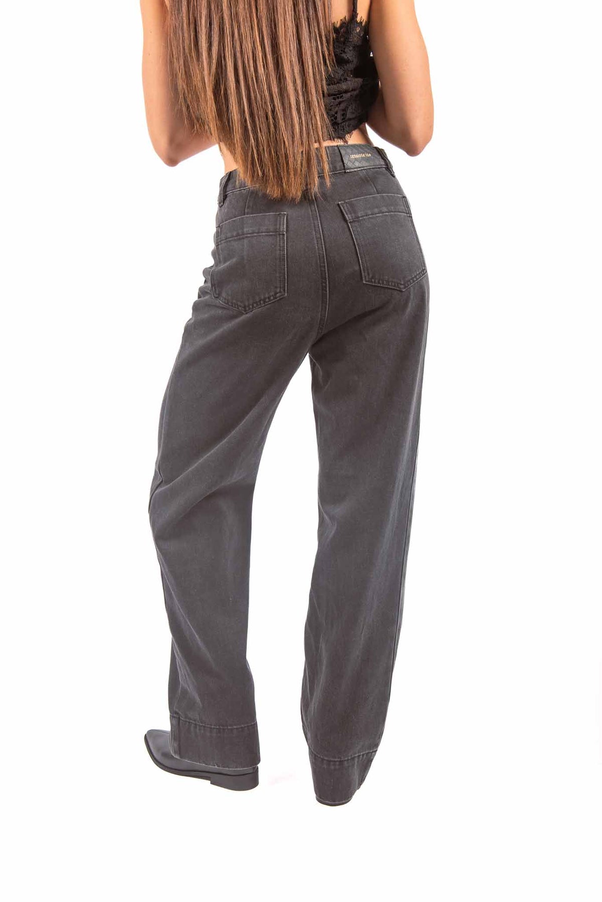 Pantaloni Barrel Fit Denim Grigio con Tasche ad Alamaro donna Tensione in - 2