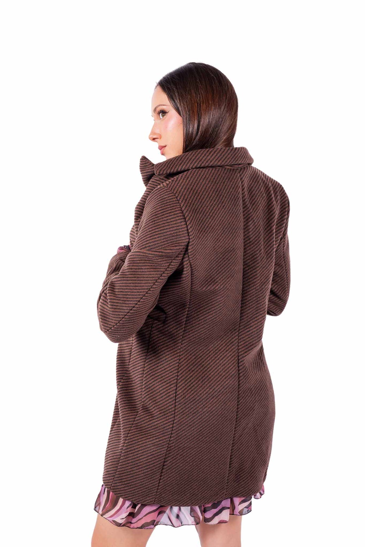 Cappotto Corto Marrone a Righe Diagonali donna Miss love - 6