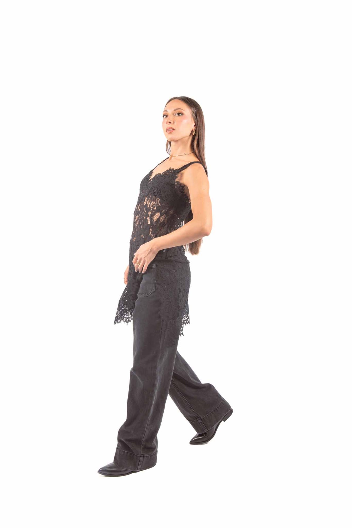 Pantaloni Barrel Fit Denim Grigio con Tasche ad Alamaro donna Tensione in - 4