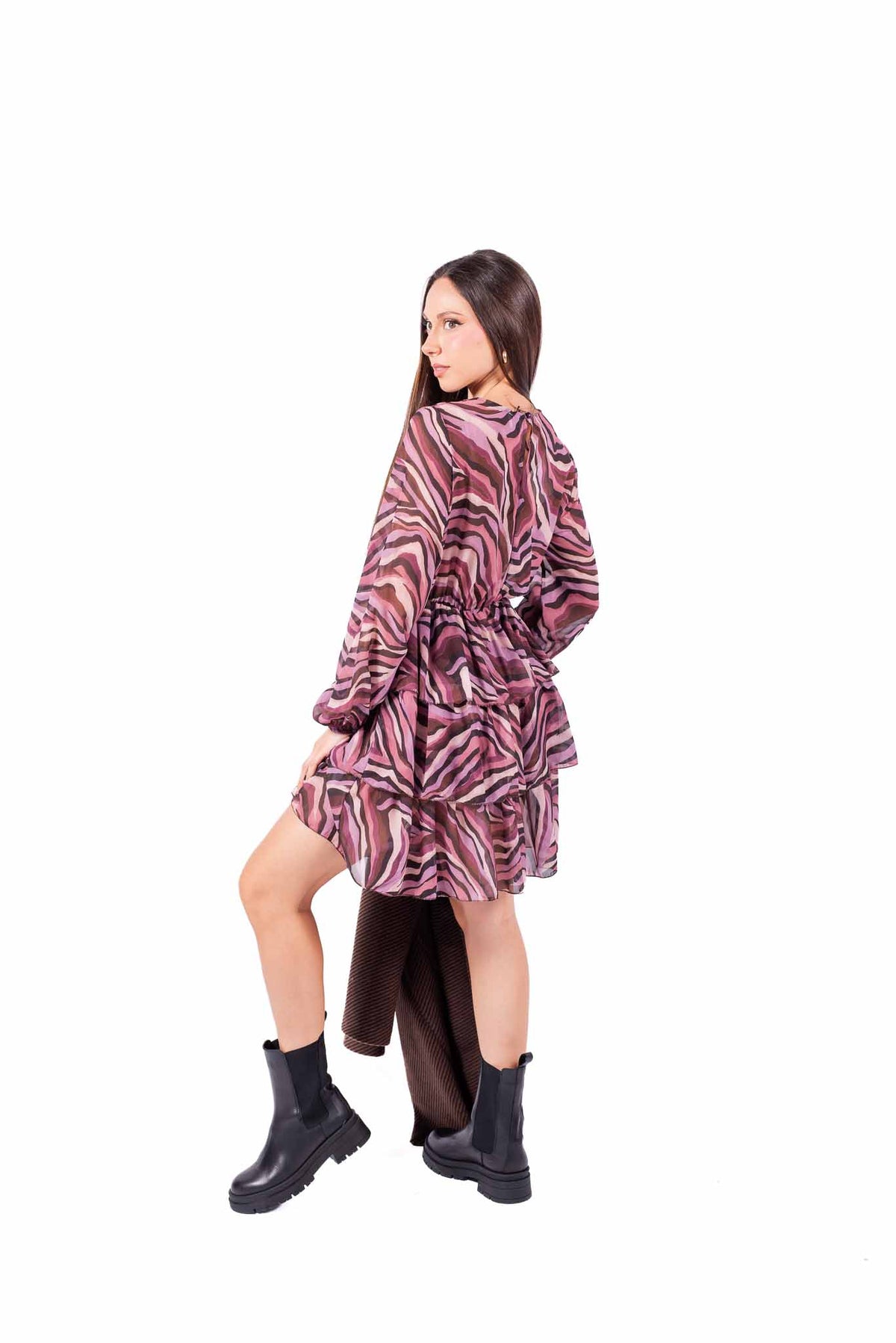 Abito Corto in Chiffon Zebrato con Volant donna Miss love - 5
