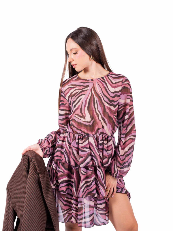 Abito Corto in Chiffon Zebrato con Volant da donna Miss love